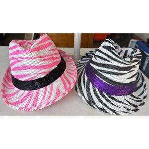 Women's Lot of 2 Hats Black & Pink Zebra Pattern w/Sequins by Midwood Brands Co